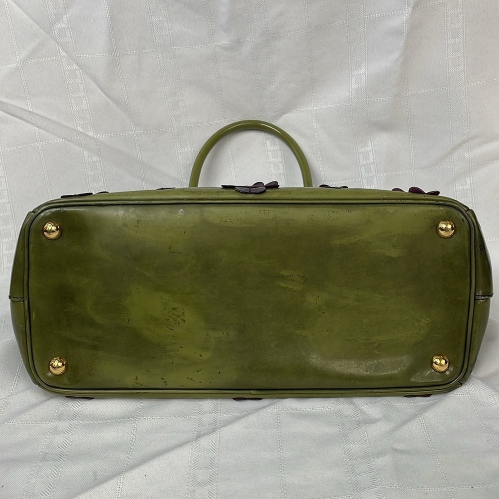 Prada Spazzolato Floral Applique Galleria Tote Bag Green Patent - Picture 9 of 17